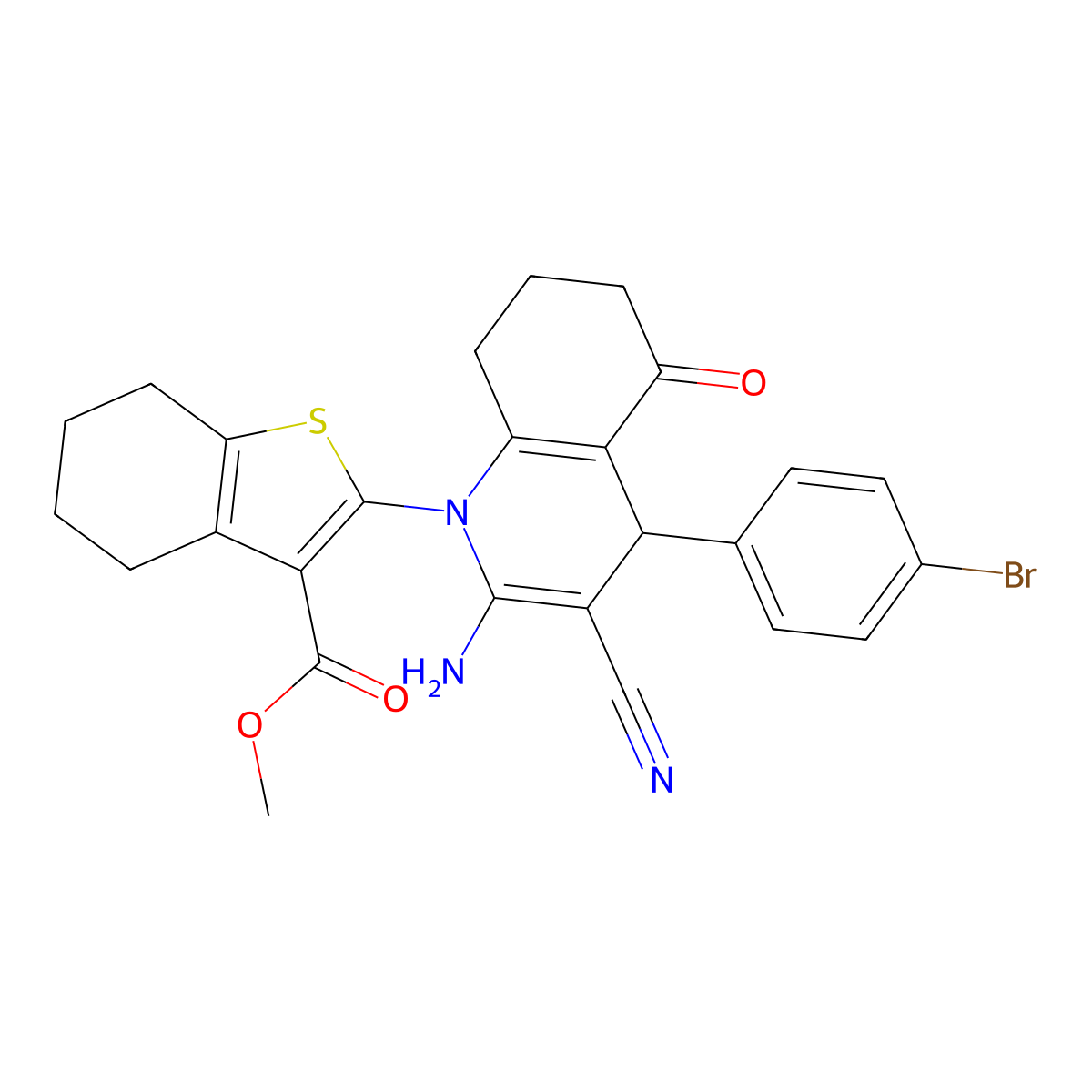 Methyl 2-[2-amino-4-(4-bromophenyl)-3-cyano-5-oxo-4,6,7,8-tetrahydroquinolin-1-yl]-4,5,6,7-tetrahydro-1-benzothiophene-3-carboxylate molecular structure, CAS 312290-78-1