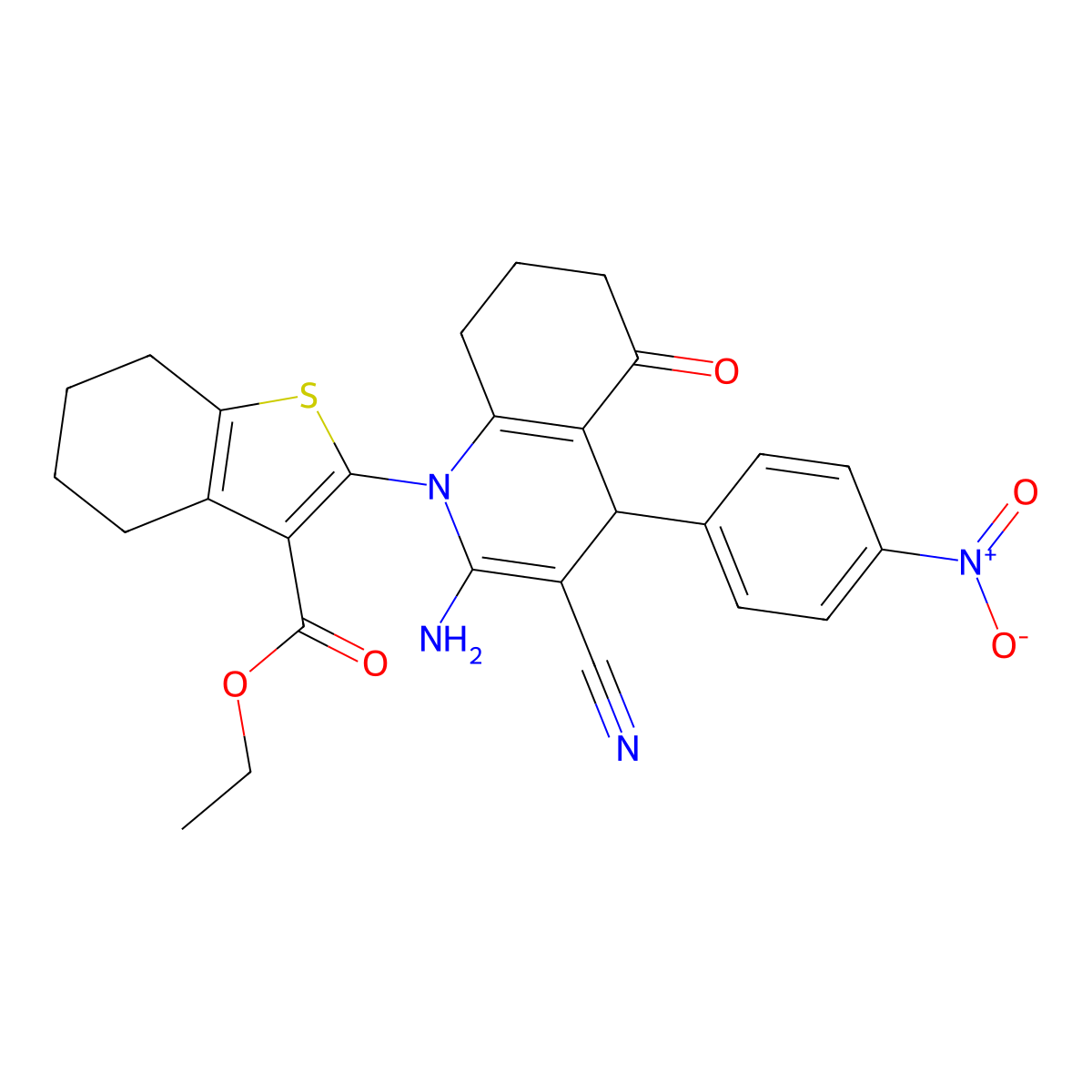 Ethyl 2-[2-amino-3-cyano-4-(4-nitrophenyl)-5-oxo-4,6,7,8-tetrahydroquinolin-1-yl]-4,5,6,7-tetrahydro-1-benzothiophene-3-carboxylate molecular structure, CAS 312290-80-5