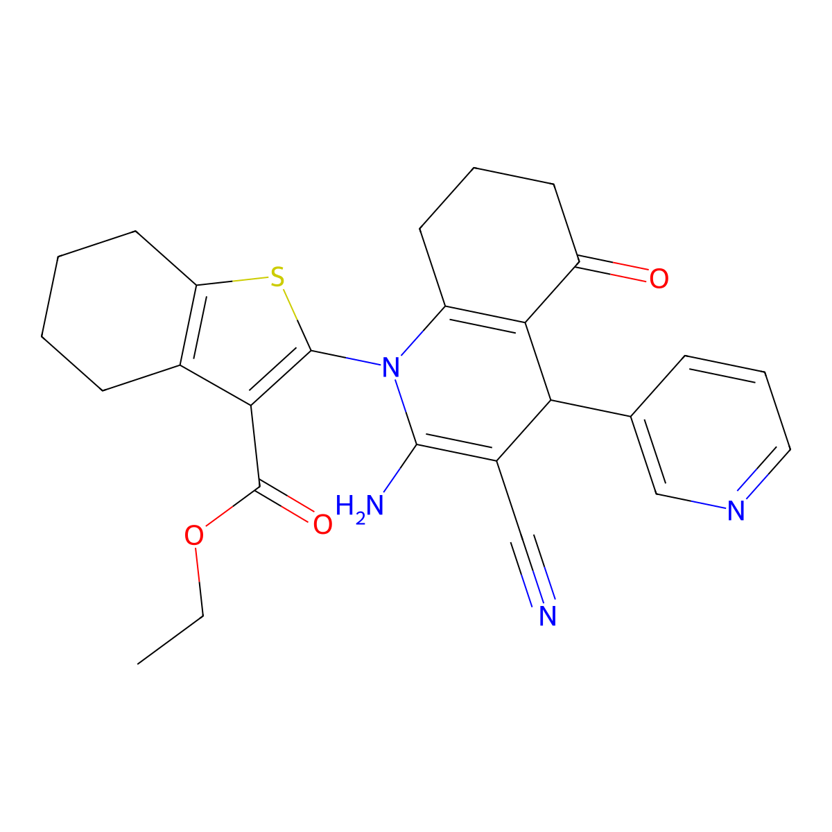 Ethyl 2-(2-amino-3-cyano-5-oxo-4-pyridin-3-yl-4,6,7,8-tetrahydroquinolin-1-yl)-4,5,6,7-tetrahydro-1-benzothiophene-3-carboxylate molecular structure, CAS 312290-83-8