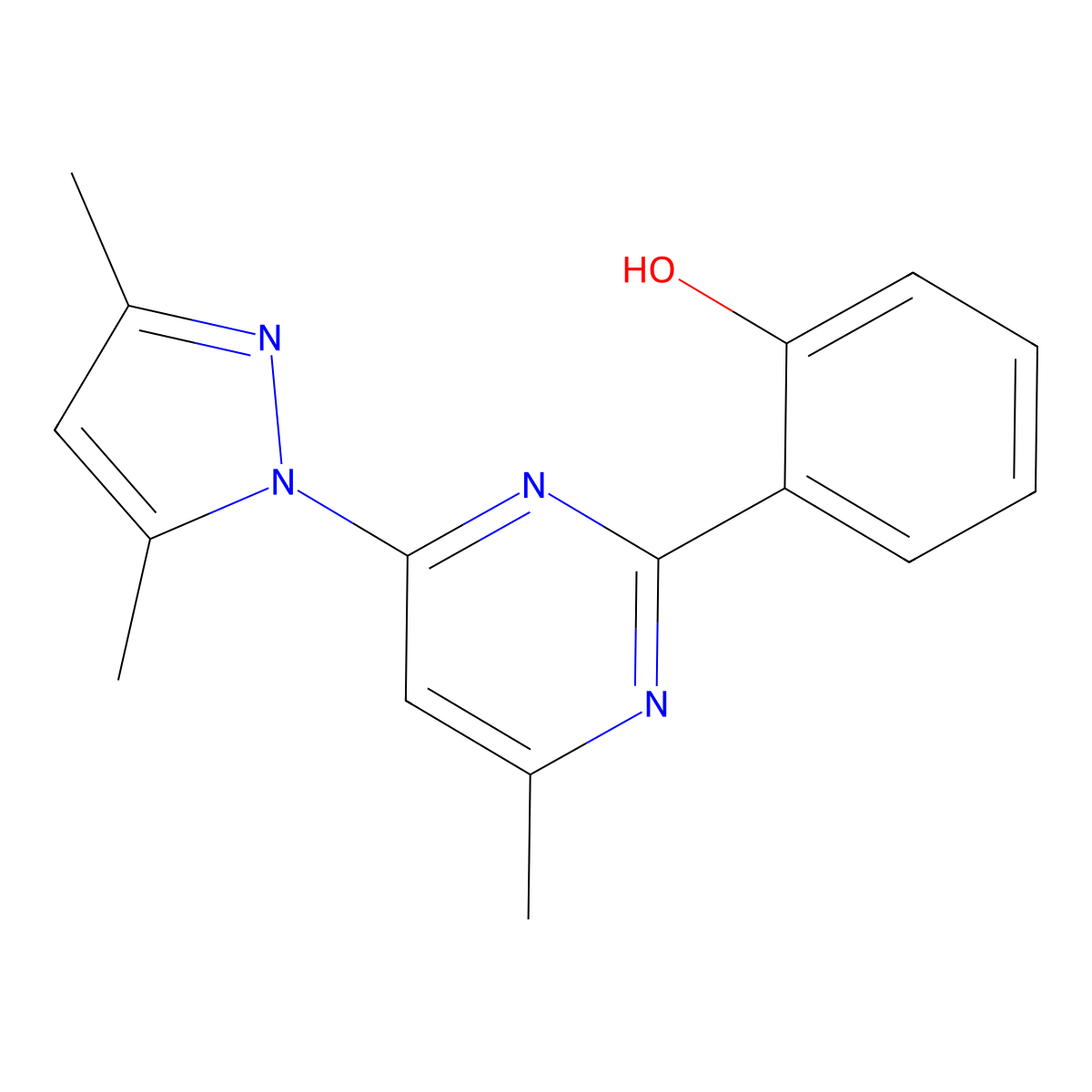 2-(4-(3,5-dimethyl-1H-pyrazol-1-yl)-6-methylpyrimidin-2-yl)phenol molecular structure, CAS 312308-70-6