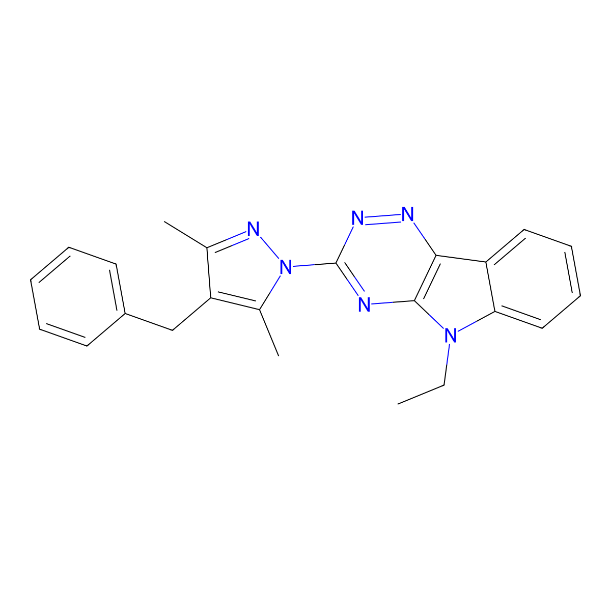 3-(4-Benzyl-3,5-dimethylpyrazol-1-yl)-5-ethyl-[1,2,4]triazino[5,6-b]indole molecular structure, CAS 312308-79-5