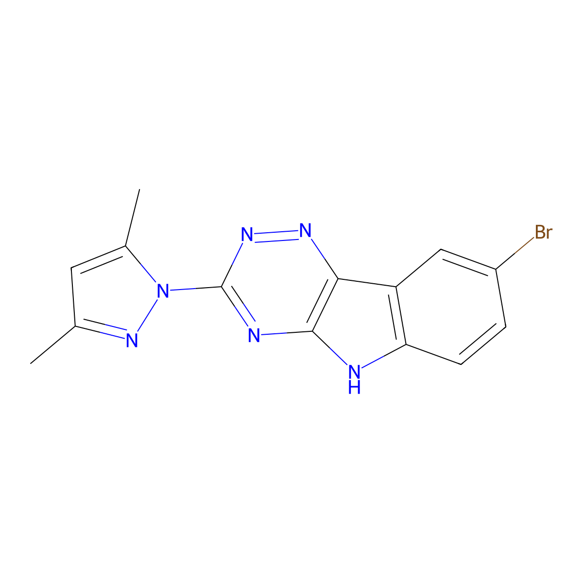 8-bromo-3-(3,5-dimethylpyrazol-1-yl)-5H-[1,2,4]triazino[5,6-b]indole molecular structure, CAS 312308-87-5