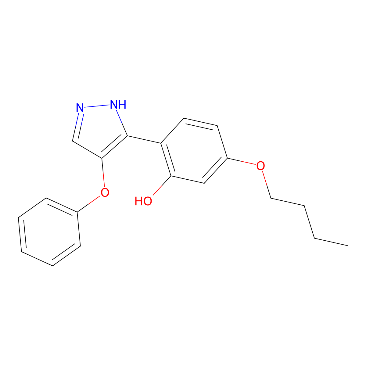 5-butoxy-2-(4-phenoxy-1H-pyrazol-3-yl)phenol molecular structure, CAS 312309-02-7