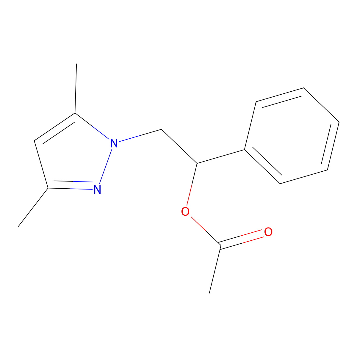 1H-Pyrazole-1-ethanol, 3,5-dimethyl-alpha-phenyl-, 1-acetate molecular structure, CAS 312309-04-9