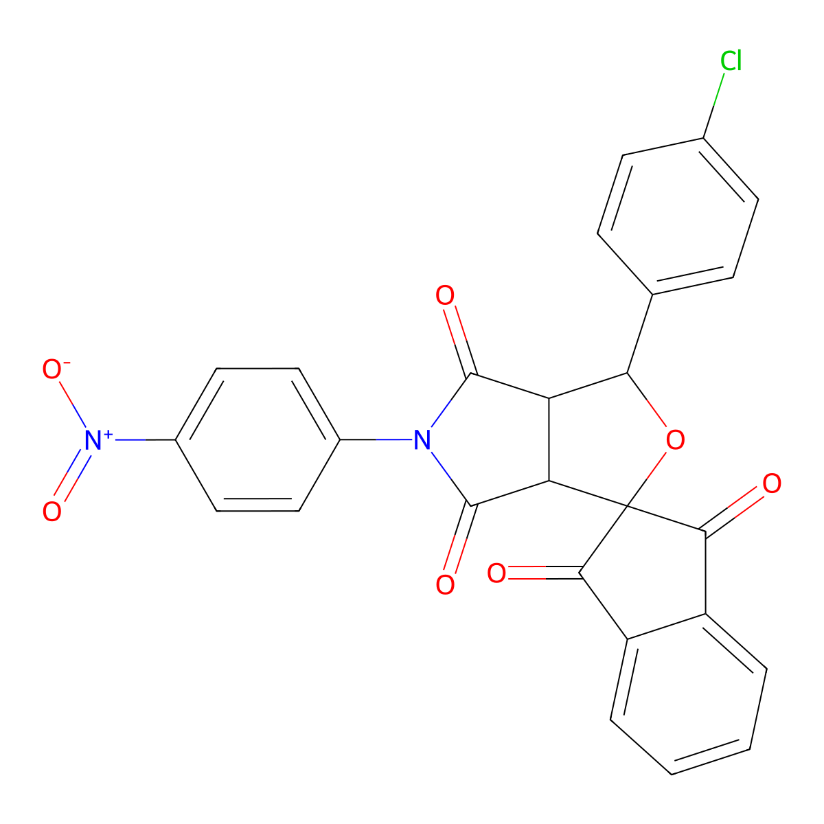 1-(4-chlorophenyl)-5-(4-nitrophenyl)spiro[3a,6a-dihydro-1H-furo[3,4-c]pyrrole-3,2'-indene]-1',3',4,6-tetrone molecular structure, CAS 312309-12-9