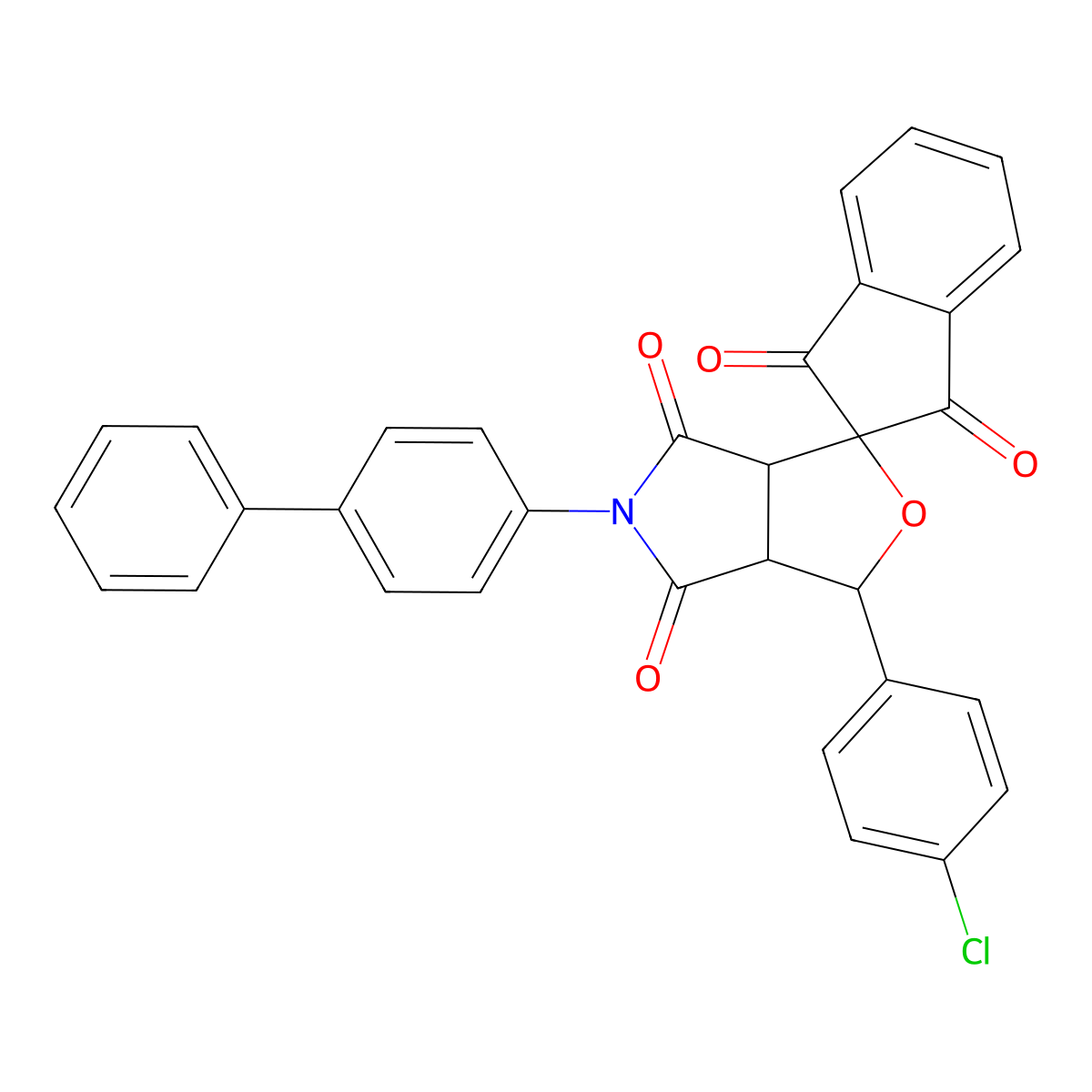 5-(4-biphenylyl)-3-(4-chlorophenyl)-3a,6a-dihydrospiro[furo[3,4-c]pyrrole-1,2'-indene]-1',3',4,6(3H,5H)-tetrone molecular structure, CAS 312309-24-3