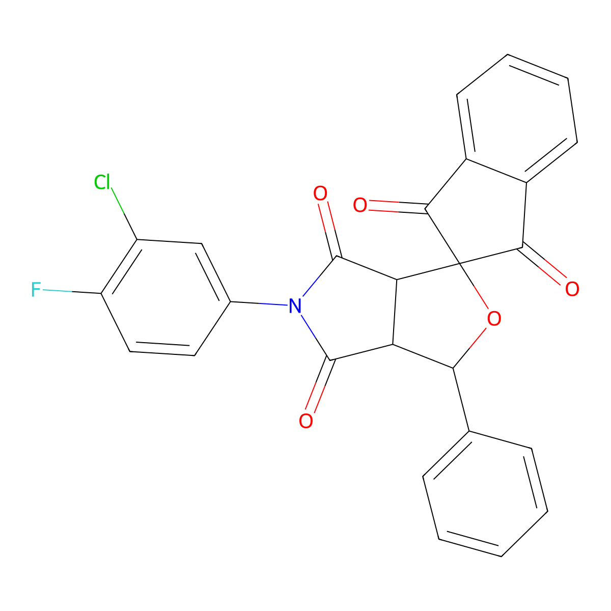 5-(3-chloro-4-fluorophenyl)-3-phenyl-3a,6a-dihydrospiro[furo[3,4-c]pyrrole-1,2'-indene]-1',3',4,6(3H,5H)-tetrone molecular structure, CAS 312309-27-6