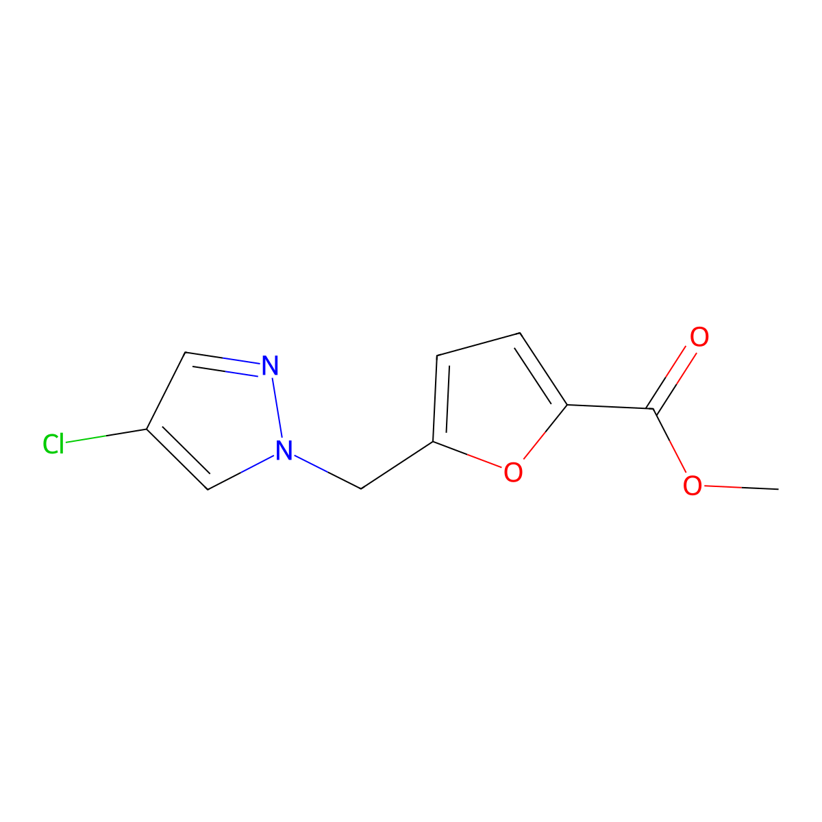 Methyl 5-((4-chloro-1H-pyrazol-1-yl)methyl)furan-2-carboxylate molecular structure, CAS 312309-34-5