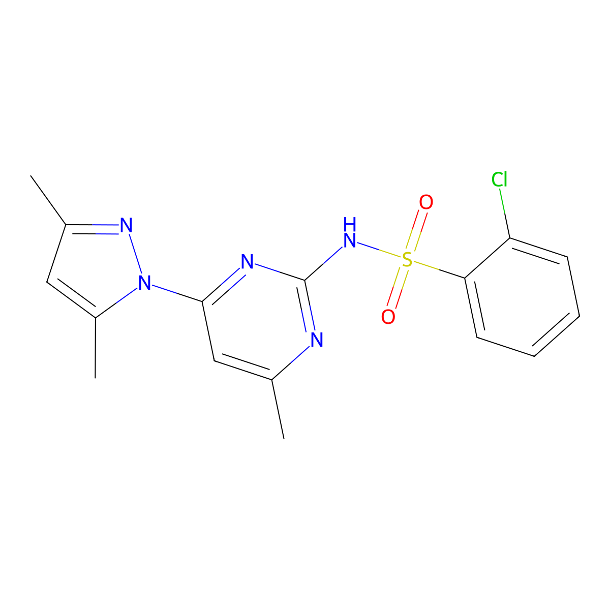 2-chloro-N-[4-(3,5-dimethylpyrazol-1-yl)-6-methylpyrimidin-2-yl]benzenesulfonamide molecular structure, CAS 312309-45-8