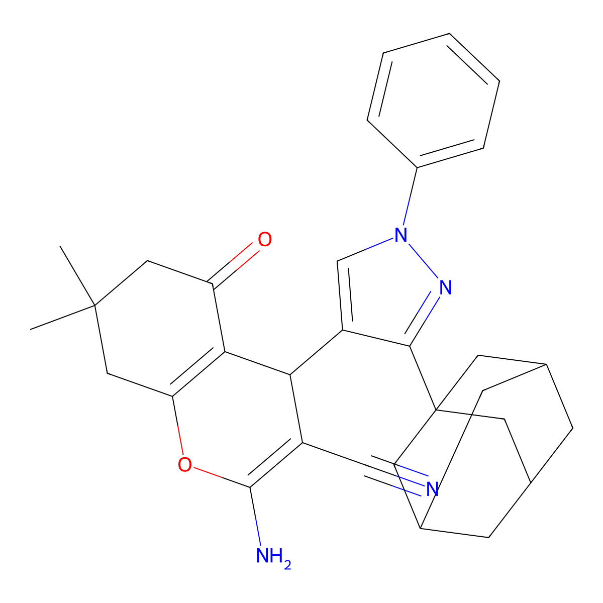 4-[3-(1-adamantyl)-1-phenylpyrazol-4-yl]-2-amino-7,7-dimethyl-5-oxo-6,8-dihydro-4H-chromene-3-carbonitrile molecular structure, CAS 312309-56-1