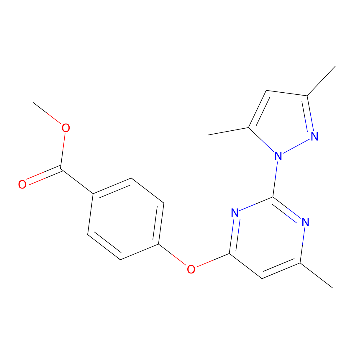 methyl 4-{[2-(3,5-dimethyl-1H-pyrazol-1-yl)-6-methylpyrimidin-4-yl]oxy}benzoate molecular structure, CAS 312310-00-2