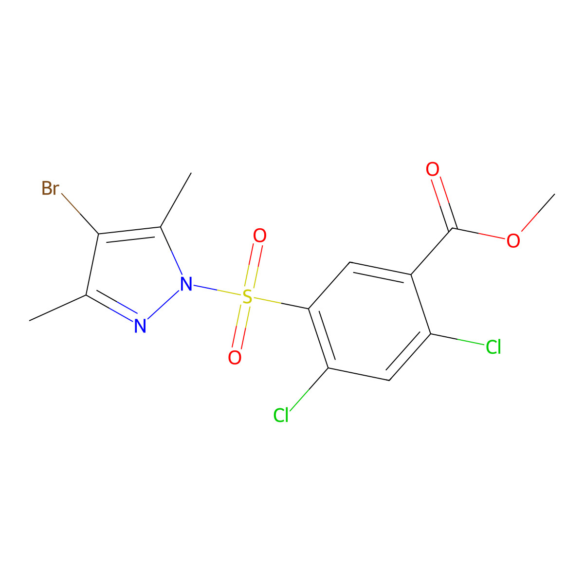 Methyl 5-(4-bromo-3,5-dimethylpyrazol-1-yl)sulfonyl-2,4-dichlorobenzoate molecular structure, CAS 312310-02-4