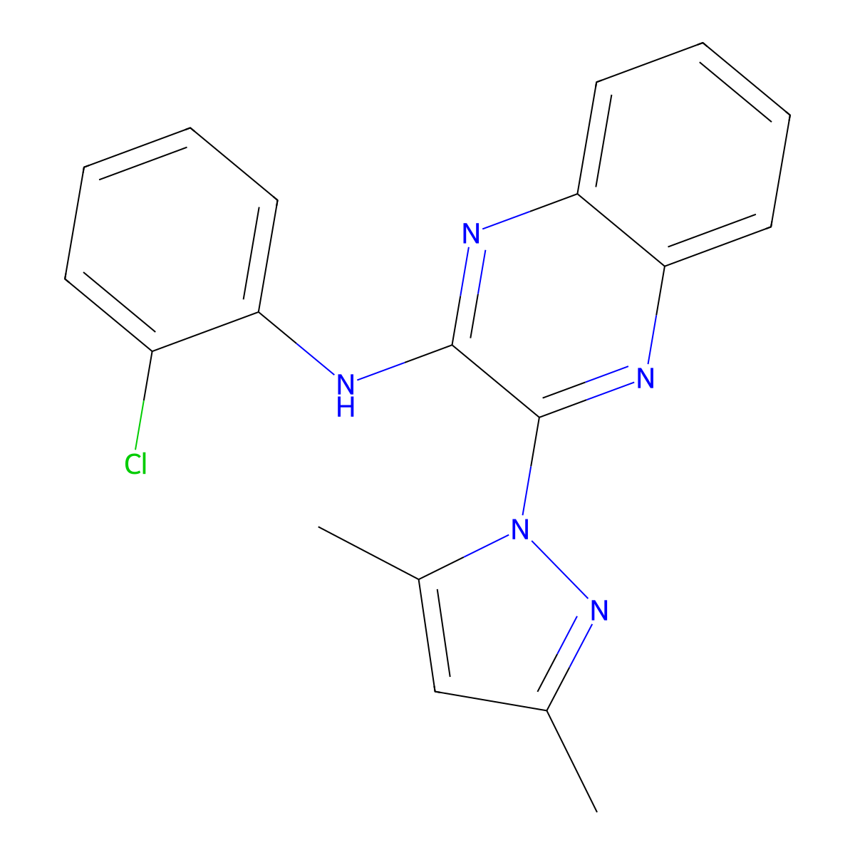 N-(2-Chlorophenyl)-3-(3,5-dimethyl-1H-pyrazol-1-yl)-2-quinoxalinamine molecular structure, CAS 312310-34-2