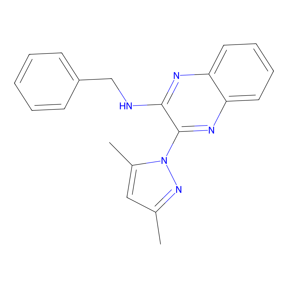 N-benzyl-3-(3,5-dimethylpyrazol-1-yl)quinoxalin-2-amine molecular structure, CAS 312310-40-0