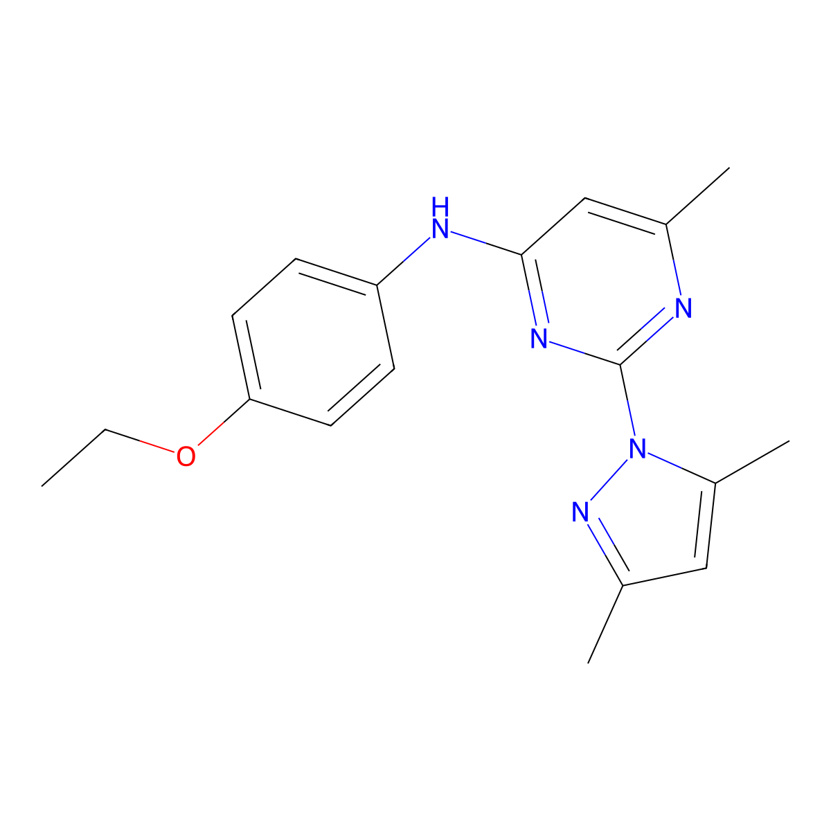 2-(3,5-dimethyl-1H-pyrazol-1-yl)-N-(4-ethoxyphenyl)-6-methylpyrimidin-4-amine molecular structure, CAS 312310-46-6