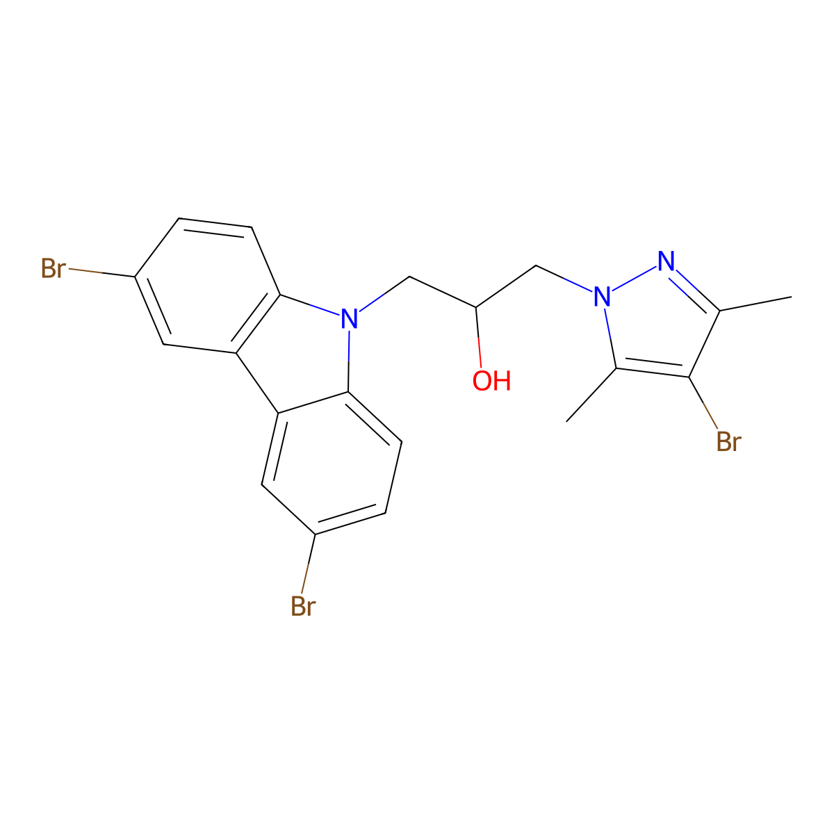 1-(4-bromo-3,5-dimethyl-1H-pyrazol-1-yl)-3-(3,6-dibromo-9H-carbazol-9-yl)propan-2-ol molecular structure, CAS 312311-20-9