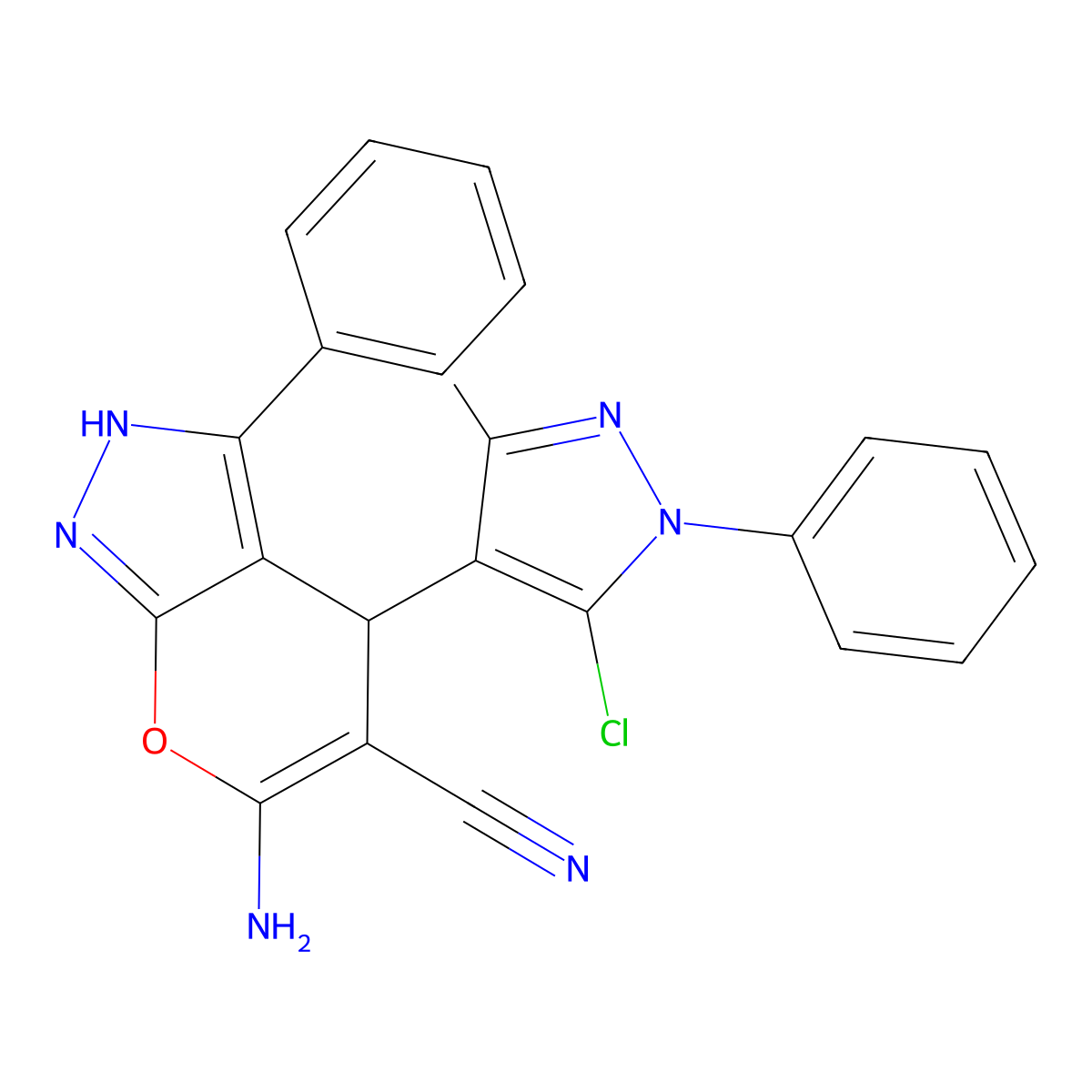 6-amino-4-(5-chloro-3-methyl-1-phenyl-1H-pyrazol-4-yl)-3-phenyl-1,4-dihydropyrano[2,3-c]pyrazole-5-carbonitrile molecular structure, CAS 312311-21-0