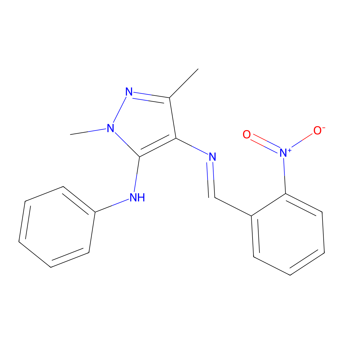 1,3-dimethyl-N~4~-[(E)-(2-nitrophenyl)methylidene]-N~5~-phenyl-1H-pyrazole-4,5-diamine molecular structure, CAS 312311-36-7