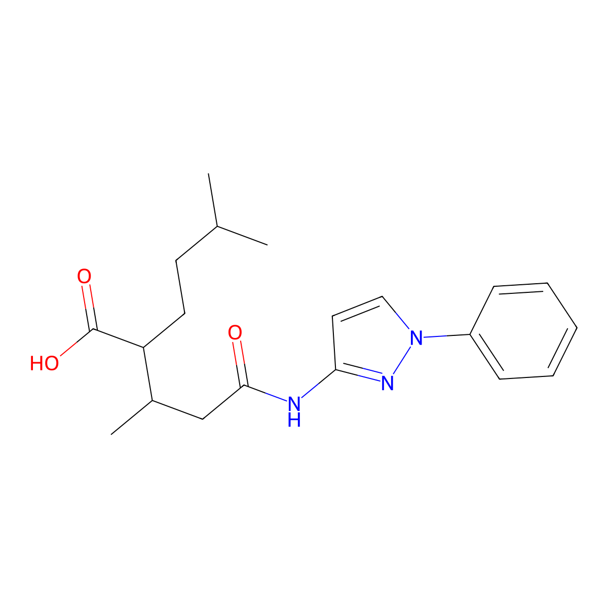 5-Methyl-2-[4-oxo-4-[(1-phenylpyrazol-3-yl)amino]butan-2-yl]hexanoic acid molecular structure, CAS 312312-21-3