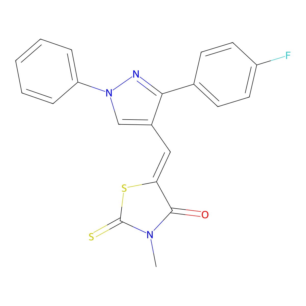 5-{[3-(4-Fluorophenyl)-1-phenyl-1H-pyrazol-4-yl]methylidene}-3-methyl-2-sulfanylidene-1,3-thiazolidin-4-one molecular structure, CAS 312314-11-7