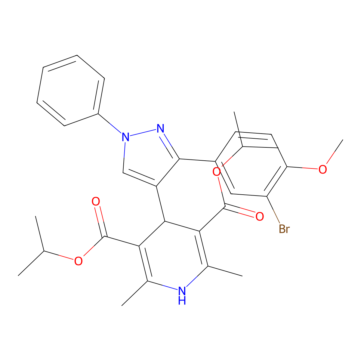 diisopropyl 4-[3-(3-bromo-4-methoxyphenyl)-1-phenyl-1H-pyrazol-4-yl]-2,6-dimethyl-1,4-dihydro-3,5-pyridinedicarboxylate molecular structure, CAS 312314-38-8