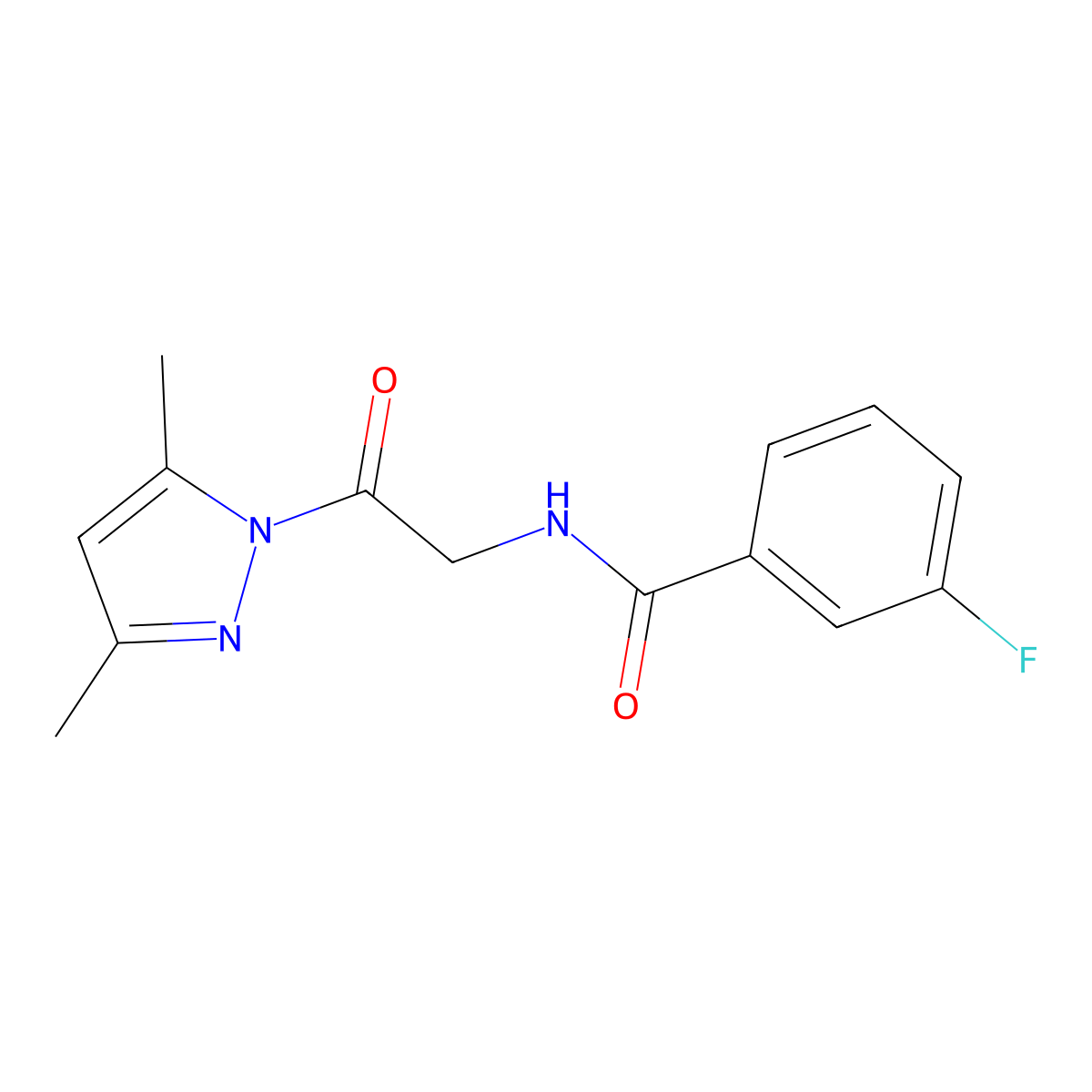 N-[2-(3,5-dimethylpyrazol-1-yl)-2-oxoethyl]-3-fluorobenzamide molecular structure, CAS 312314-52-6