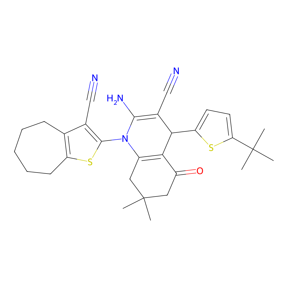 2-Amino-4-(5-tert-butyl-2-thienyl)-1-(3-cyano-5,6,7,8-tetrahydro-4H-cycl ohepta(B)thien-2-YL)-7,7-dimethyl-5-oxo-1,4,5,6,7,8-hexahydro-3-quinolin ecarbonitrile molecular structure, CAS 312315-96-1
