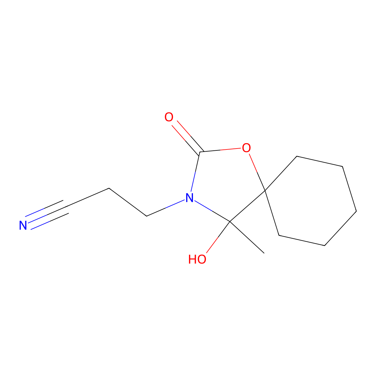 4-Hydroxy-4-methyl-2-oxo-1-oxa-3-azaspiro[4.5]decane-3-propanenitrile molecular structure, CAS 312316-02-2