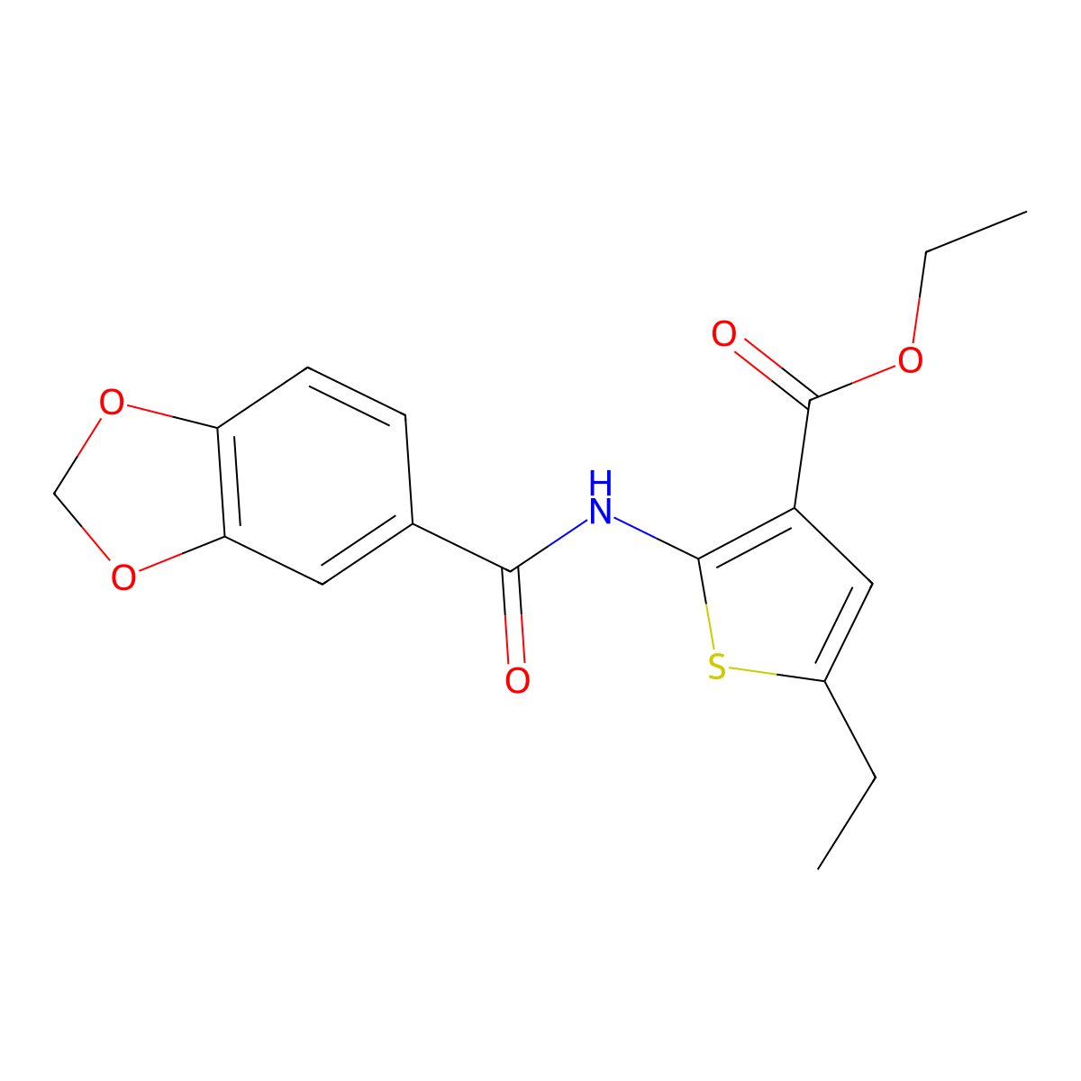 Ethyl 2-(1,3-benzodioxole-5-carbonylamino)-5-ethylthiophene-3-carboxylate molecular structure, CAS 312316-06-6