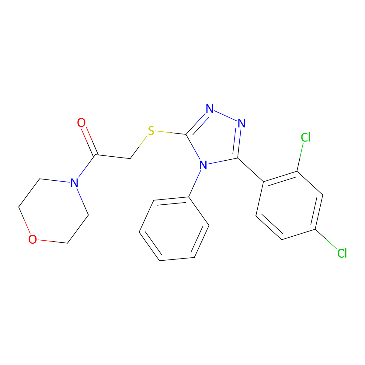 2-[[5-(2,4-Dichlorophenyl)-4-phenyl-1,2,4-triazol-3-yl]sulfanyl]-1-morpholin-4-ylethanone molecular structure, CAS 312316-07-7