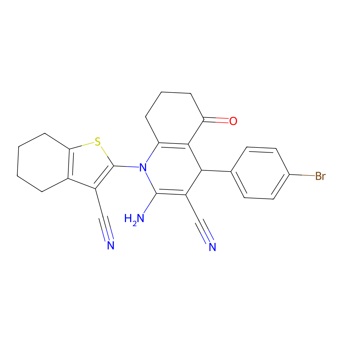 2-Amino-4-(4-bromophenyl)-1-(3-cyano-4,5,6,7-tetrahydro-1-benzothiophen-2-yl)-5-oxo-4,6,7,8-tetrahydroquinoline-3-carbonitrile molecular structure, CAS 312316-14-6