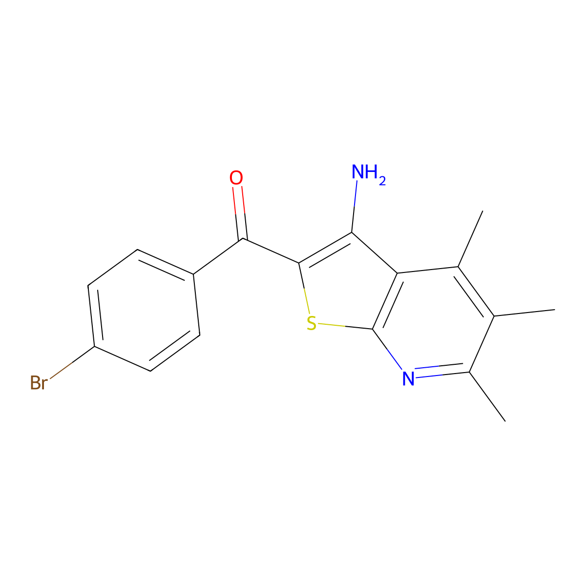 (3-Amino-4,5,6-trimethylthieno[2,3-b]pyridin-2-yl)(4-bromophenyl)methanone molecular structure, CAS 312316-45-3