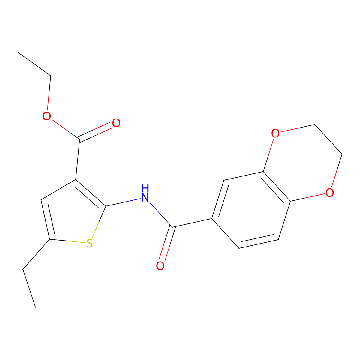 Ethyl 2-(2,3-dihydro-1,4-benzodioxine-6-carbonylamino)-5-ethylthiophene-3-carboxylate molecular structure, CAS 312316-80-6