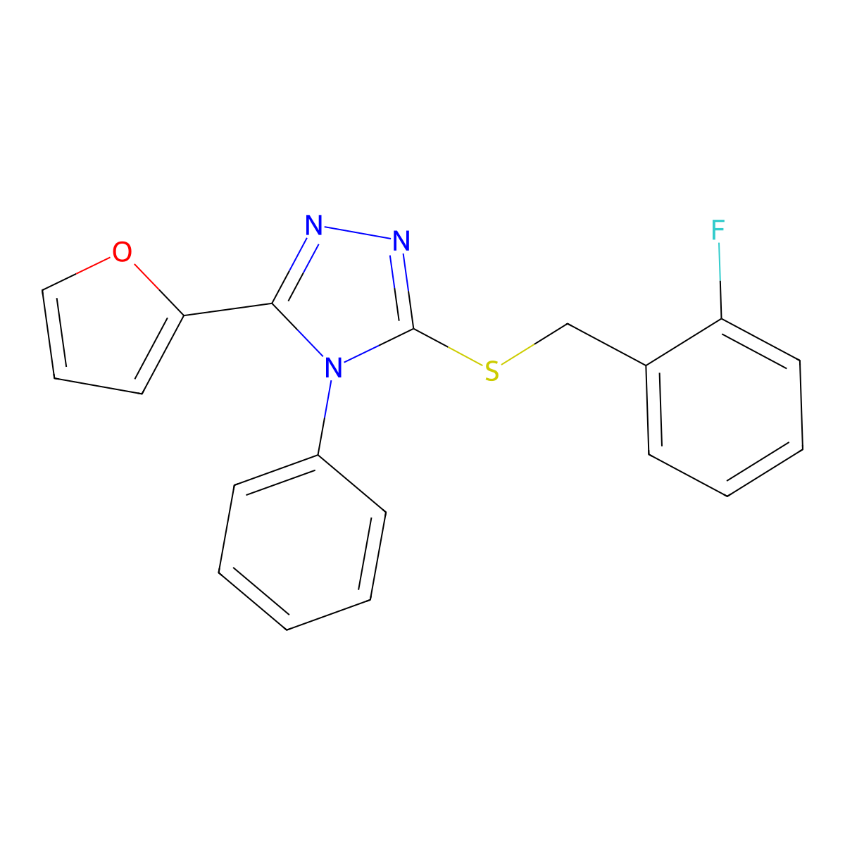 3-[(2-Fluorophenyl)methylsulfanyl]-5-(furan-2-yl)-4-phenyl-1,2,4-triazole molecular structure, CAS 312317-77-4
