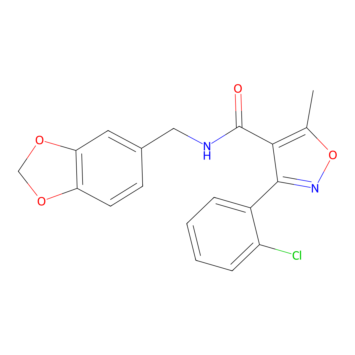 N-(1,3-benzodioxol-5-ylmethyl)-3-(2-chlorophenyl)-5-methyl-4-isoxazolecarboxamide molecular structure, CAS 312319-23-6