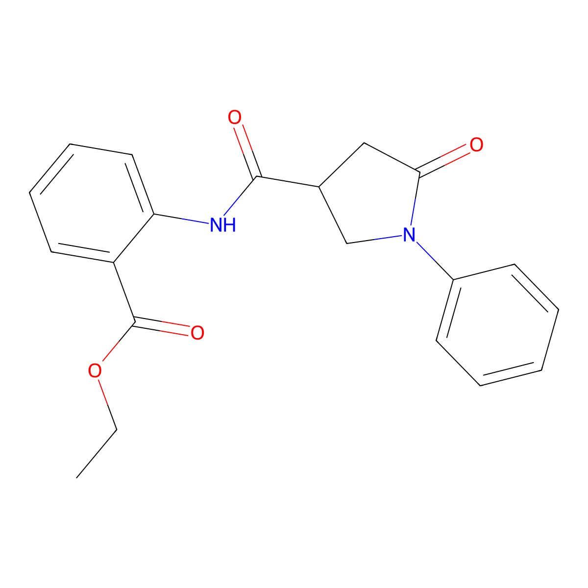 Ethyl 2-{[(5-oxo-1-phenyl-3-pyrrolidinyl)carbonyl]amino}benzoate molecular structure, CAS 312319-38-3