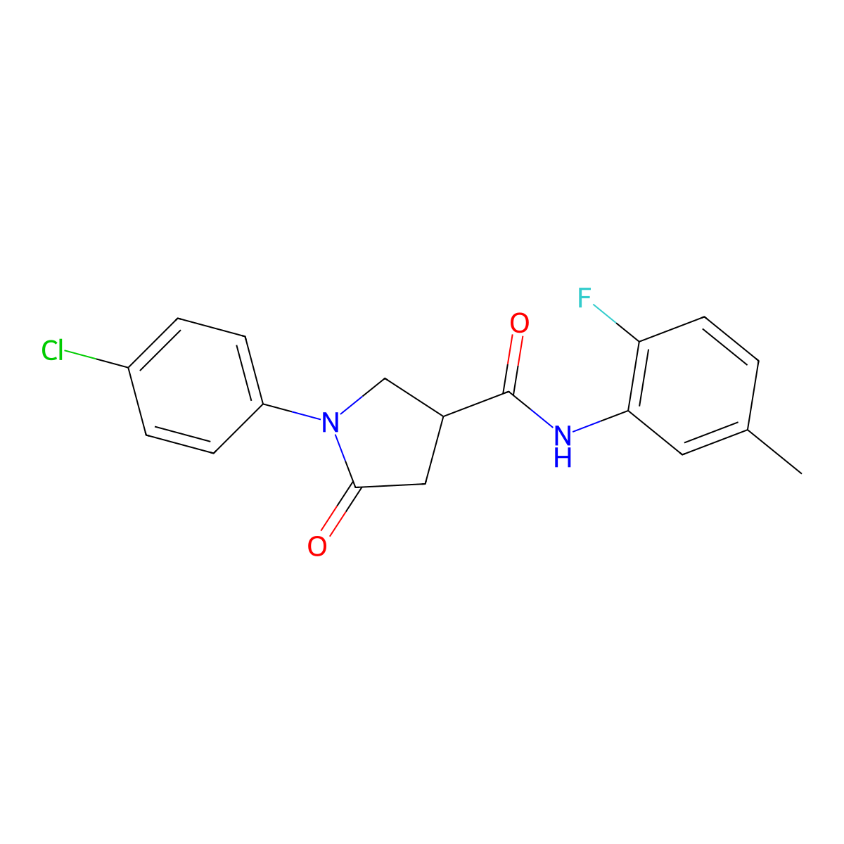 1-(4-chlorophenyl)-N-(2-fluoro-5-methylphenyl)-5-oxopyrrolidine-3-carboxamide molecular structure, CAS 312320-00-6