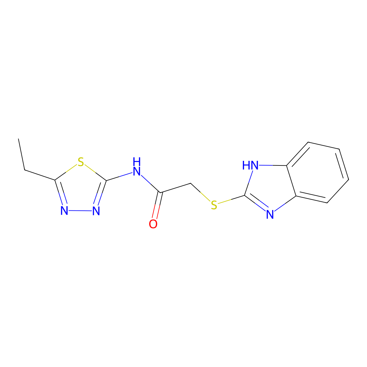 2-(1H-benzimidazol-2-ylsulfanyl)-N-(5-ethyl-1,3,4-thiadiazol-2-yl)acetamide molecular structure, CAS 312496-27-8