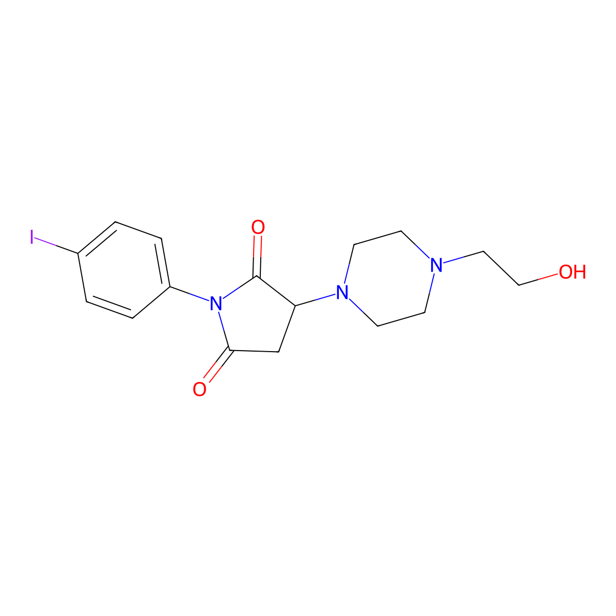 3-[4-(2-Hydroxyethyl)piperazin-1-yl]-1-(4-iodophenyl)pyrrolidine-2,5-dione molecular structure, CAS 312496-51-8