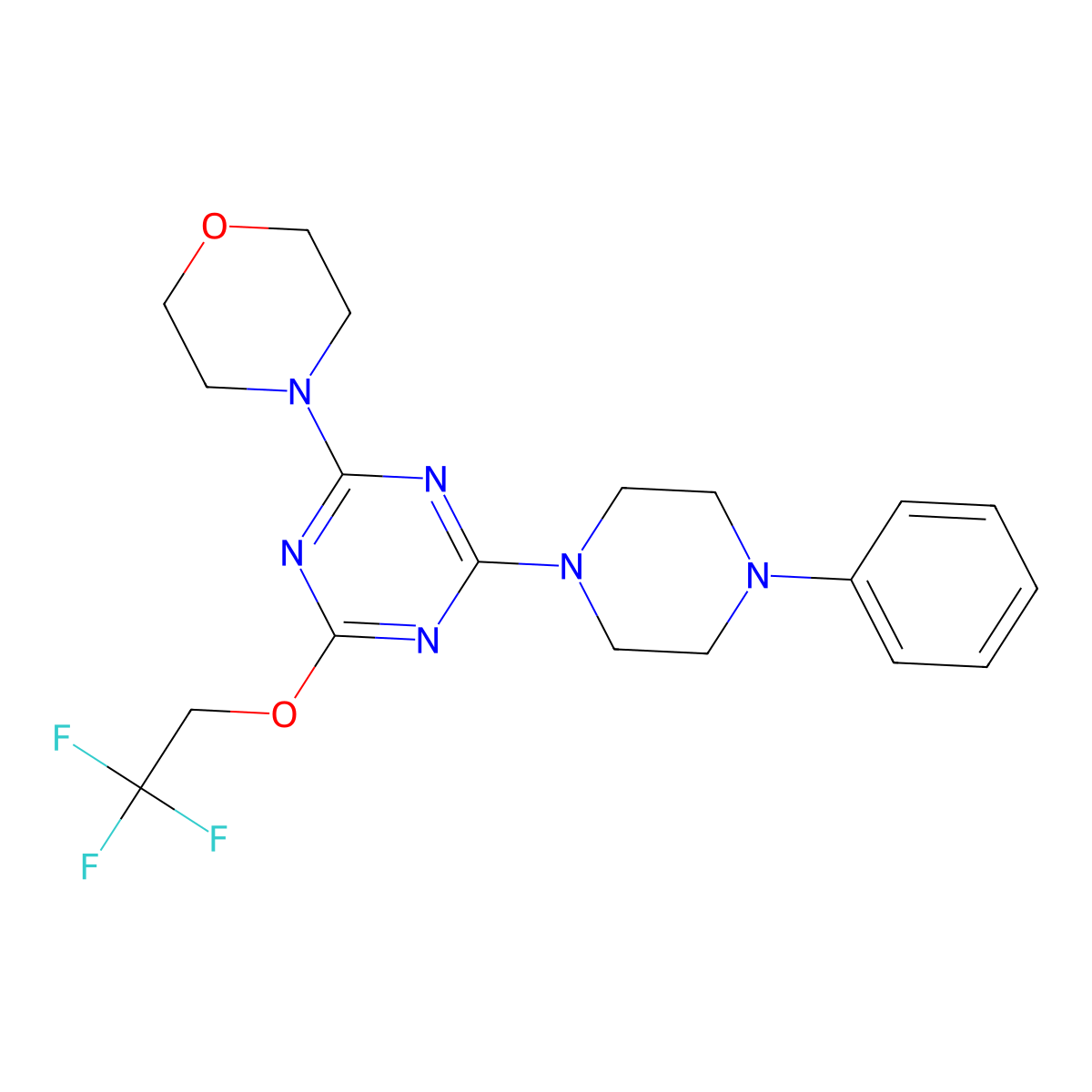 4-[4-(4-Phenylpiperazin-1-yl)-6-(2,2,2-trifluoroethoxy)-1,3,5-triazin-2-yl]morpholine molecular structure, CAS 312496-59-6