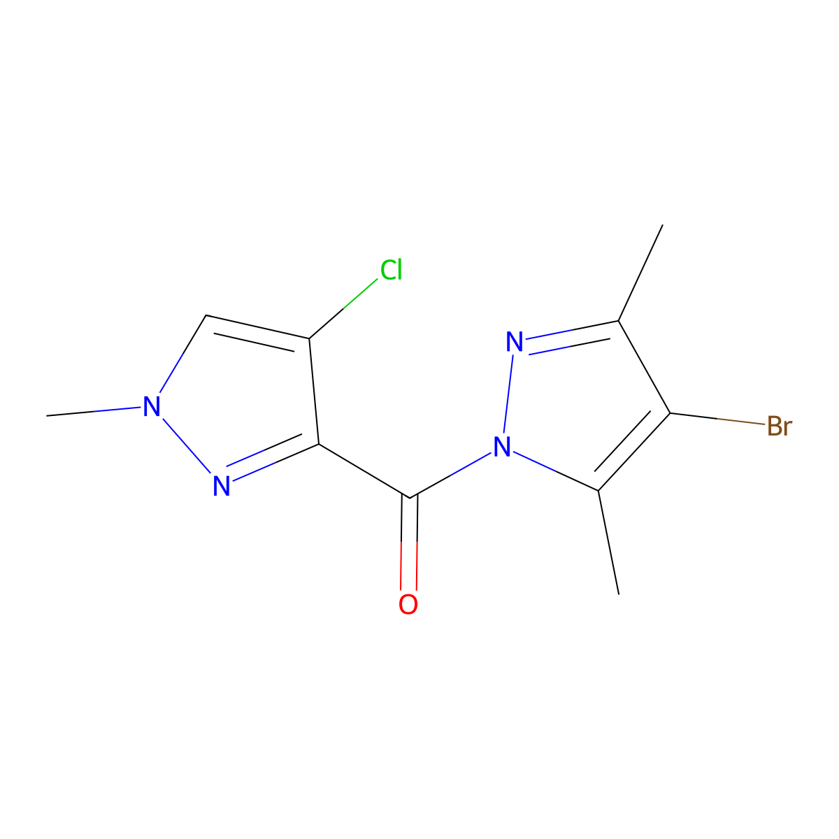 (4-Bromo-3,5-dimethylpyrazol-1-yl)-(4-chloro-1-methylpyrazol-3-yl)methanone molecular structure, CAS 312496-86-9