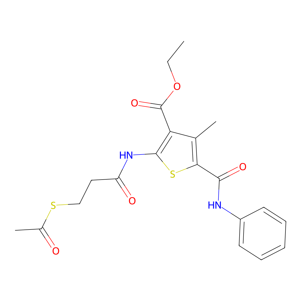 Ethyl 2-{[3-(acetylsulfanyl)propanoyl]amino}-4-methyl-5-(phenylcarbamoyl)thiophene-3-carboxylate molecular structure, CAS 312497-64-6