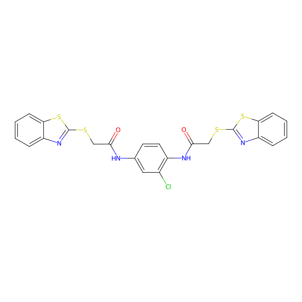 2-(1,3-benzothiazol-2-ylsulfanyl)-N-(4-{[(1,3-benzothiazol-2-ylsulfanyl)acetyl]amino}-2-chlorophenyl)acetamide molecular structure, CAS 312497-87-3