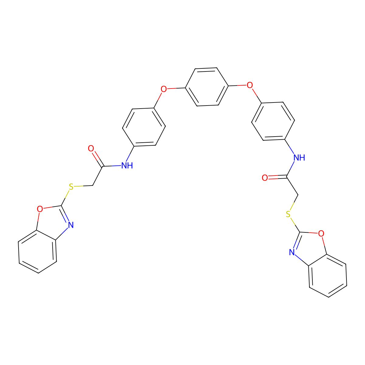 N,N'-((1,4-Phenylenebis(oxy))bis(4,1-phenylene))bis(2-(benzo[d]oxazol-2-ylthio)acetamide) molecular structure, CAS 312497-99-7