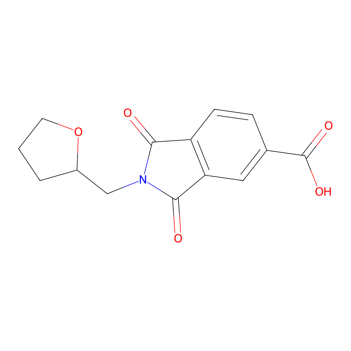 1,3-Dioxo-2-(tetrahydro-furan-2-ylmethyl)-2,3-dihydro-1H-isoindole-5-carboxylic acid molecular structure, CAS 312498-19-4