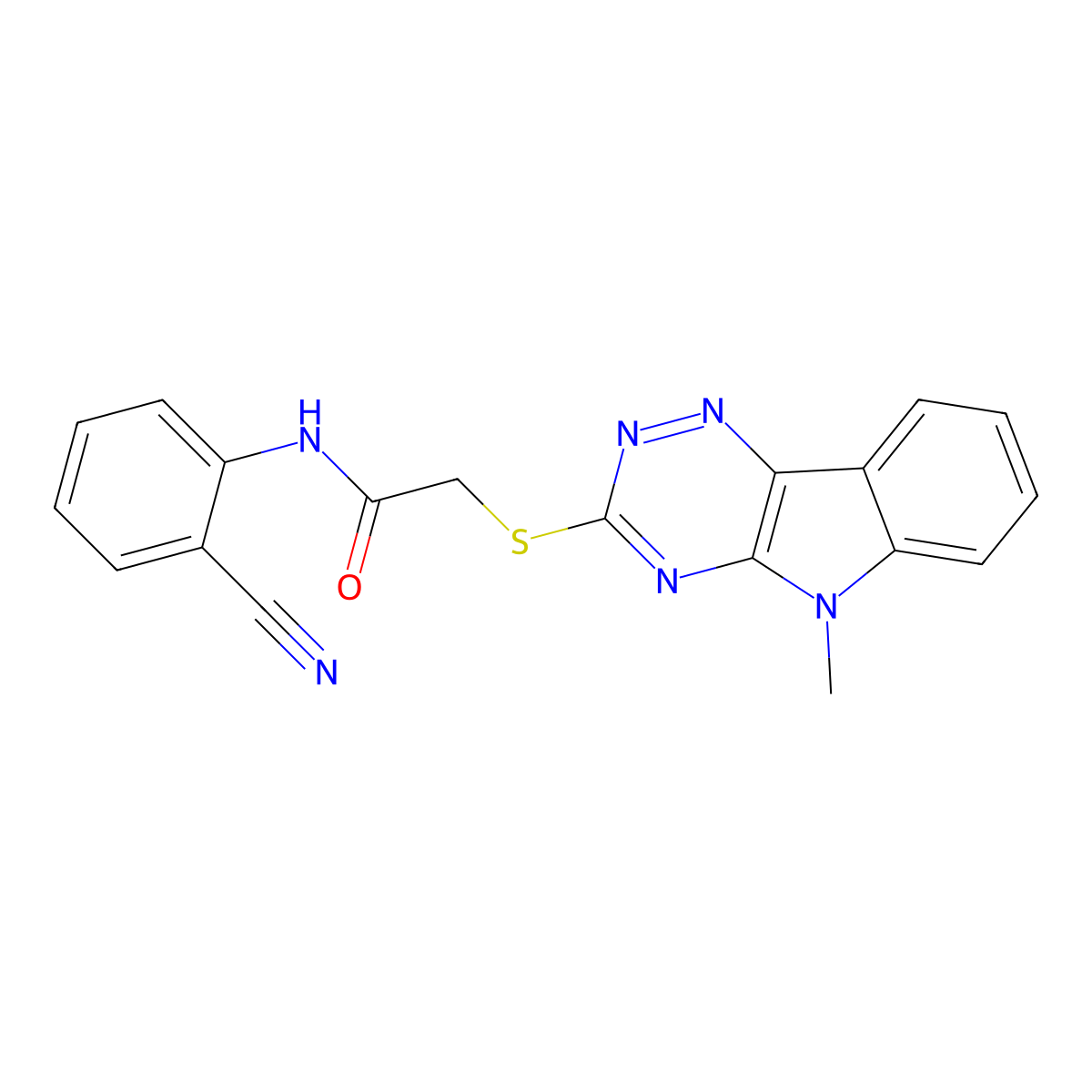 N-(2-cyanophenyl)-2-[(5-methyl-[1,2,4]triazino[5,6-b]indol-3-yl)sulfanyl]acetamide molecular structure, CAS 312498-79-6
