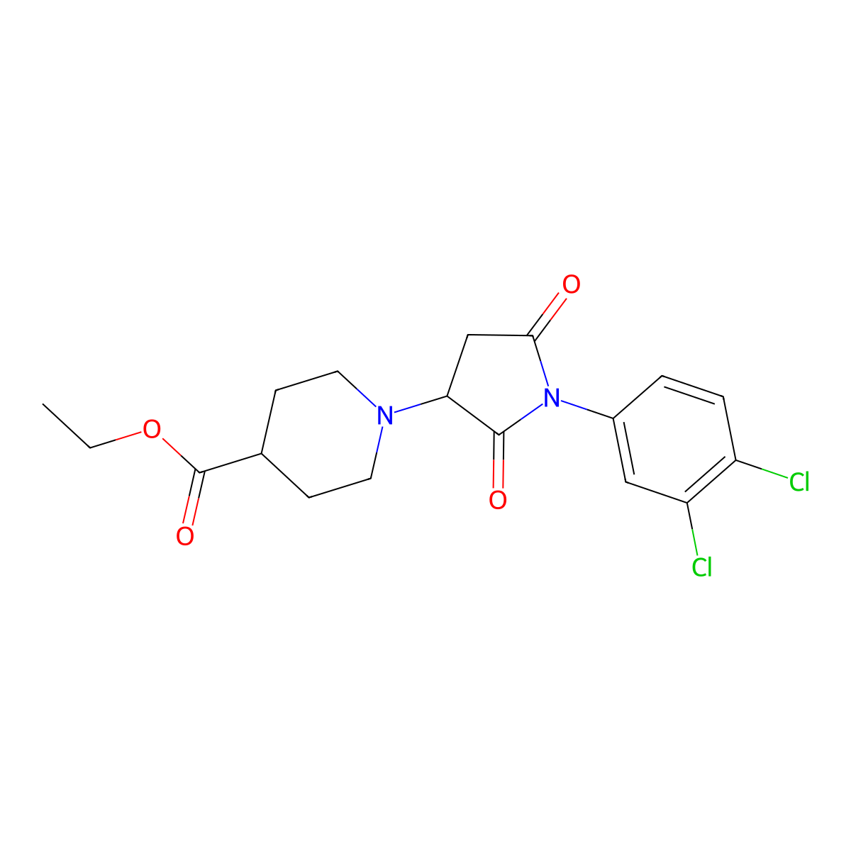 Ethyl 1-[1-(3,4-dichlorophenyl)-2,5-dioxopyrrolidin-3-yl]piperidine-4-carboxylate molecular structure, CAS 312498-95-6