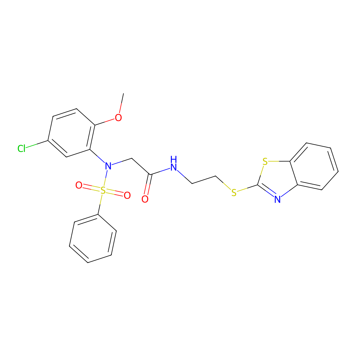 2-[N-(benzenesulfonyl)-5-chloro-2-methoxyanilino]-N-[2-(1,3-benzothiazol-2-ylsulfanyl)ethyl]acetamide molecular structure, CAS 312499-04-0