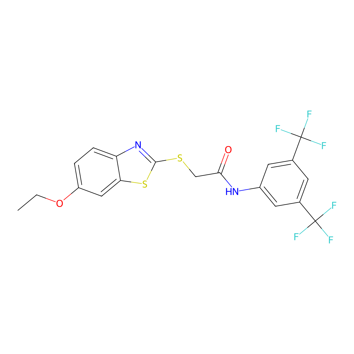 N-[3,5-bis(trifluoromethyl)phenyl]-2-[(6-ethoxy-1,3-benzothiazol-2-yl)sulfanyl]acetamide molecular structure, CAS 312499-50-6