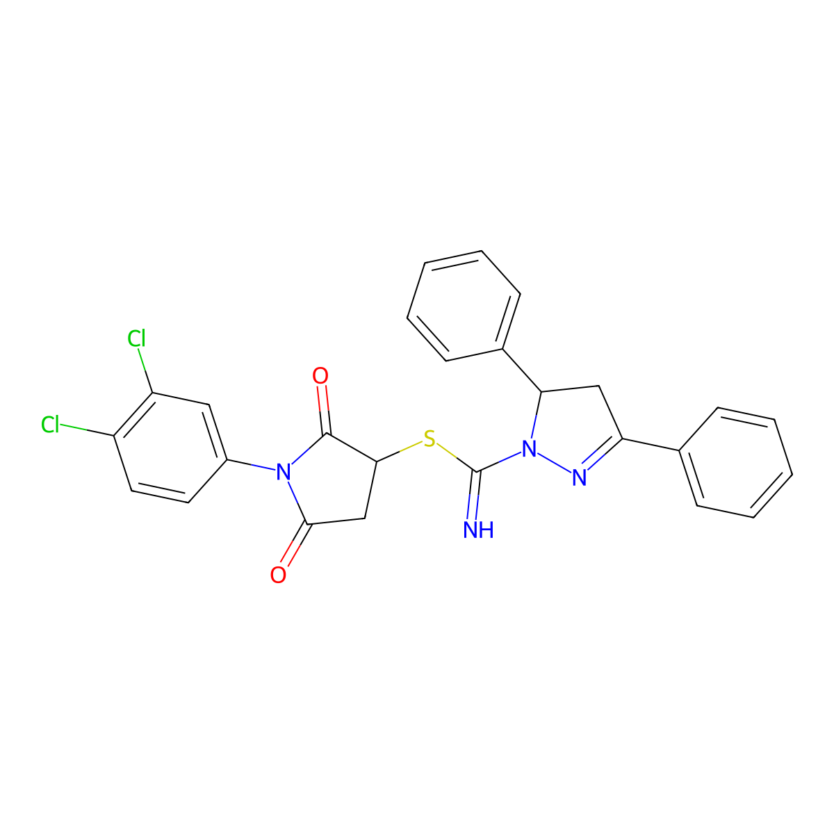 1-(3,4-dichlorophenyl)-2,5-dioxopyrrolidin-3-yl 3,5-diphenyl-4,5-dihydro-1H-pyrazole-1-carbimidothioate molecular structure, CAS 312500-42-8
